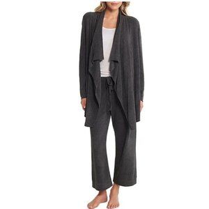Barefoot Dreams Ultra Lite High-Low Shawl Collar Long Sleeve Cardigan in Carbon